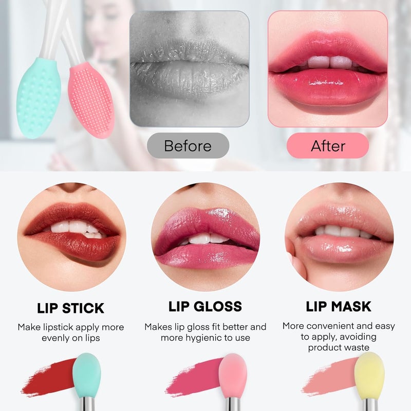 Unaone Lip Scrub Brush - 3 PCS Dual-ended Lip Scrubber Exfoliator and Silicone Lip Brush, 2-in-1 Silicone Lip Scrub Tool Lip Mask Applicator, Gentle Exfoliator & Applicator for Soft - Image 4